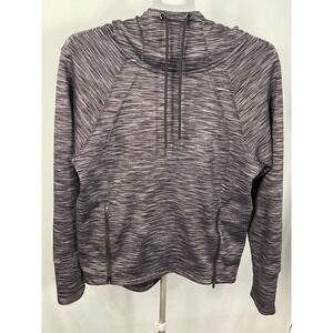 Athleta Women‎ Size S Grey Heathered Hoodie Thumbholes Zip Pockets Athleisure